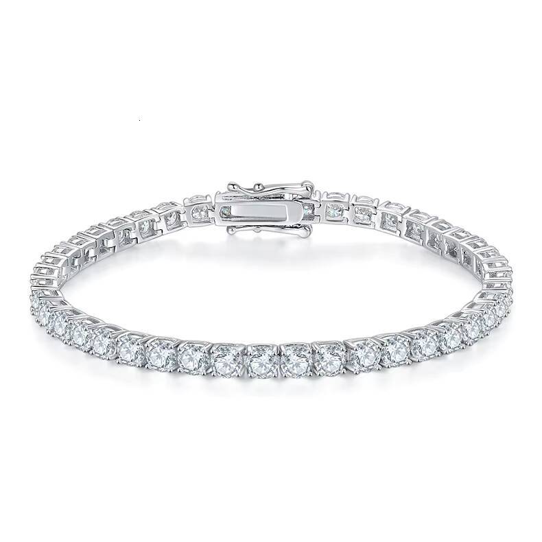 Classic Fourprong Tennis Bracelet in S925 Silver Plated with 18K White Gold Set with Moissanite