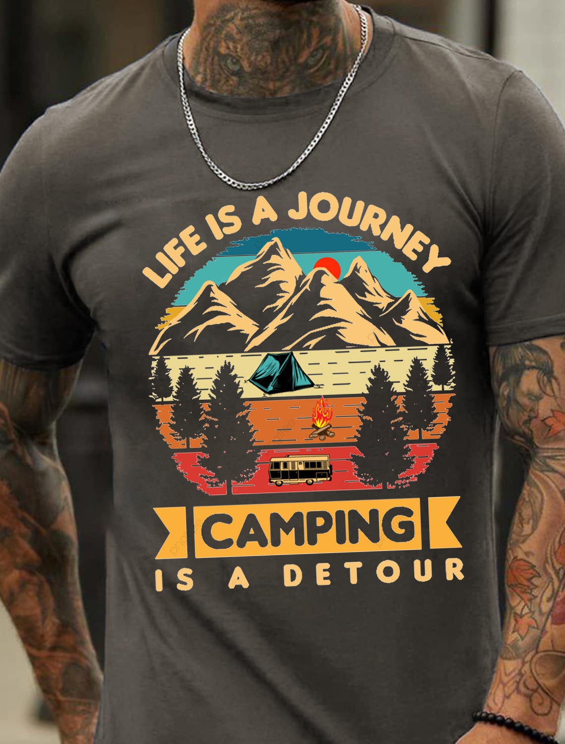 European & American Oversized Camping T-Shirt Series: Stylish Men's Cotton Summer T-Shirt - TT7092