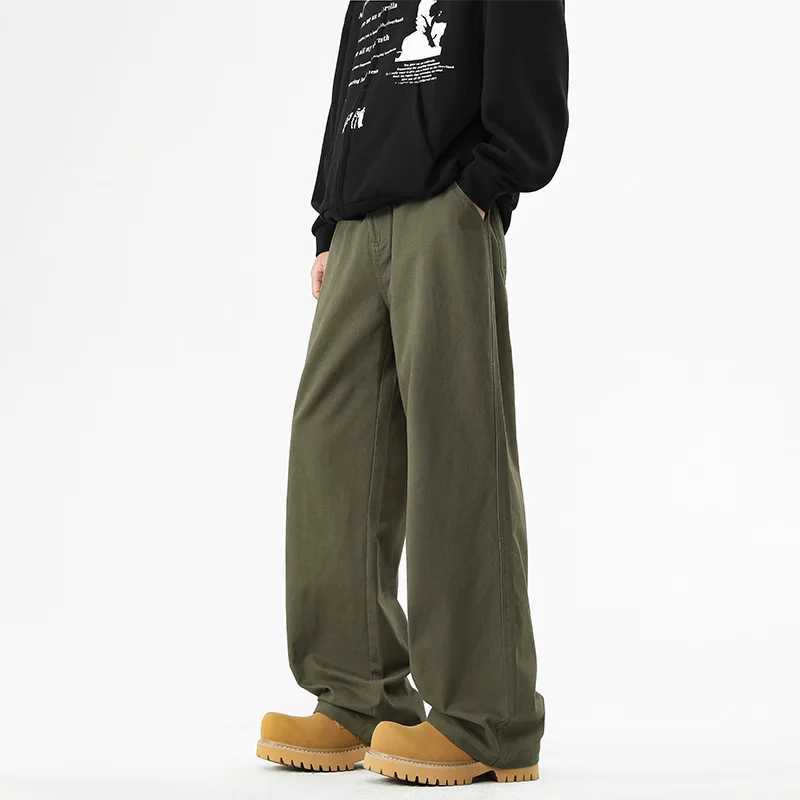 American basic oblique cut versatile casual pants look slim and high loose and hanging straight workwear slightly flared pants J251030