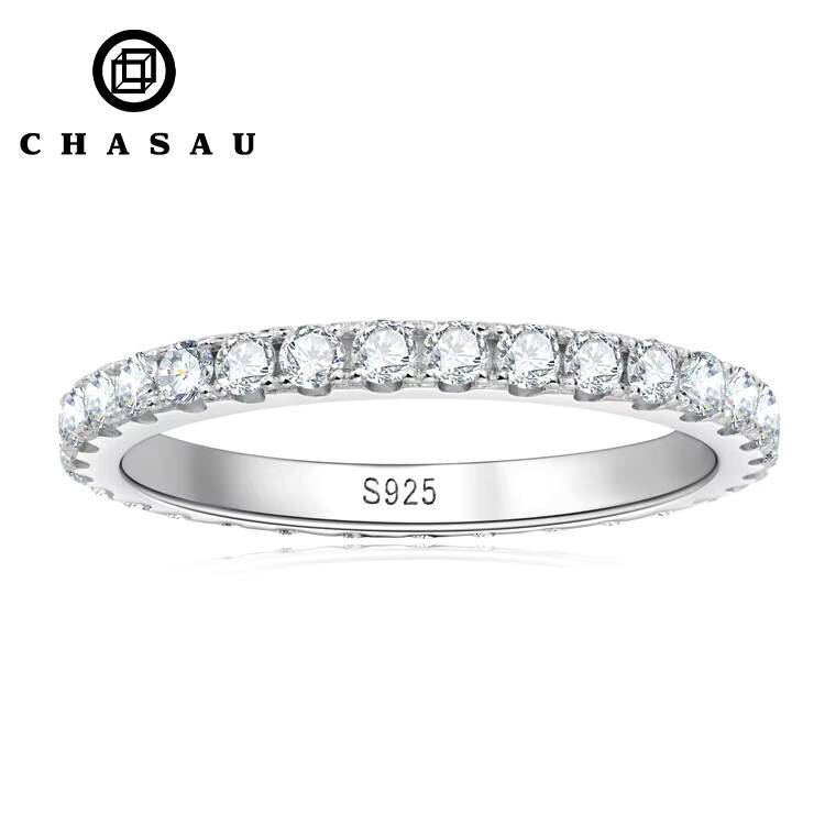 Full Eternity Bands 2mm Moissanite with Certificate 925 Sterling Silver Rings AllAround Wedding Jewelry Gifts for Women