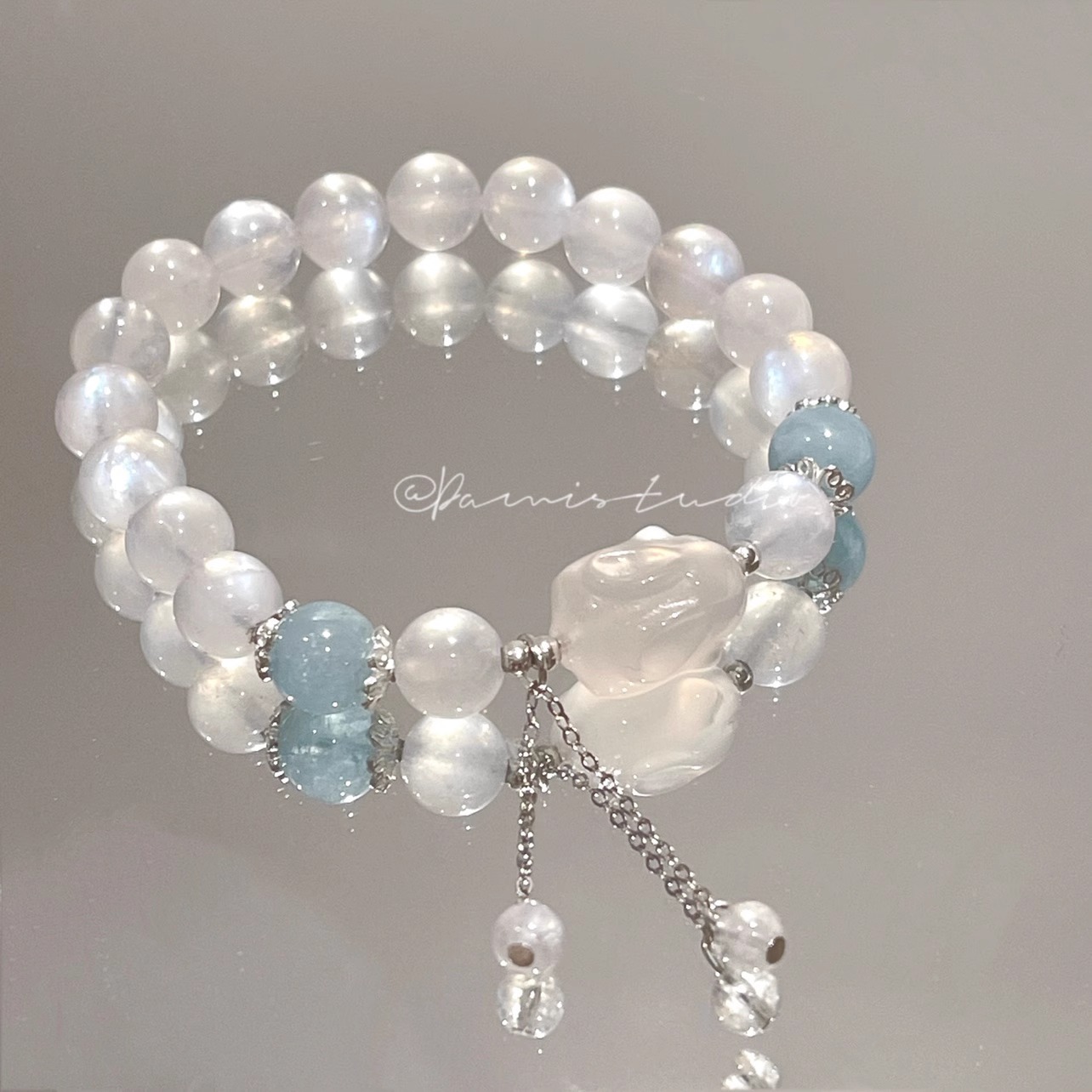 Natural Moonstone Bracelet for Women - Sea Blue Topaz Charm Bangle Gift