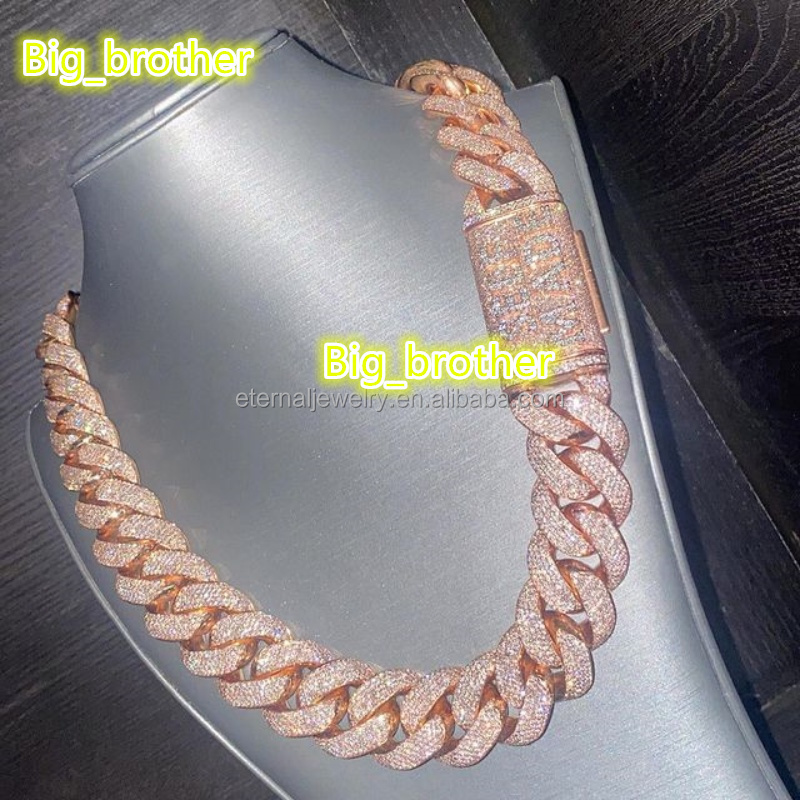 Custom 24MM S925 Sterling Silver 10K 14K 18K Solid Gold Plated Iced Out Moissanite Lab Natural Diamond Cuban Link Chain Necklace