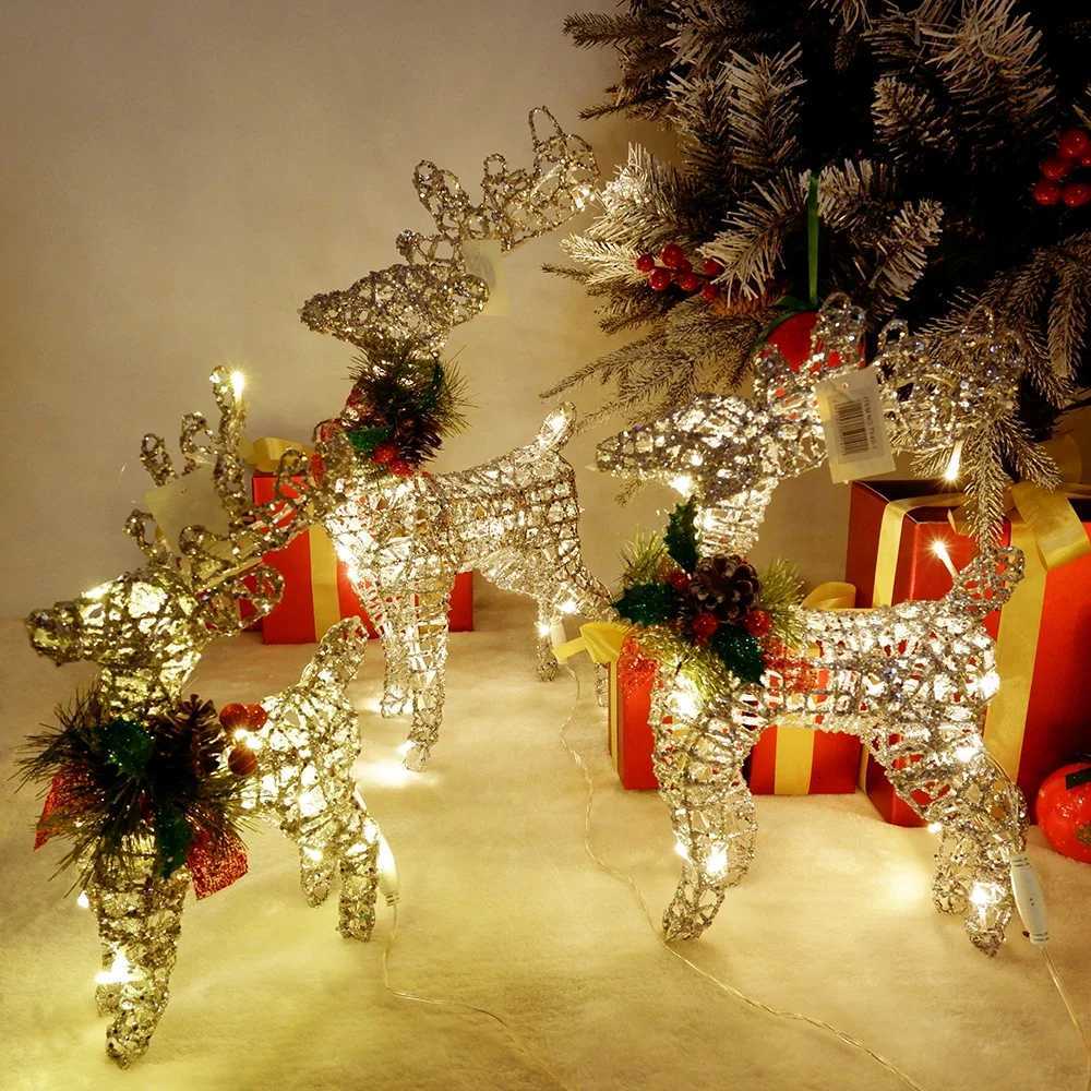 Christmas Iron Deer Ornaments Golden Reindeer Cart Elk Garden Decoration Christmas Tree Matching Scene Deer Light New Year Decor C251030