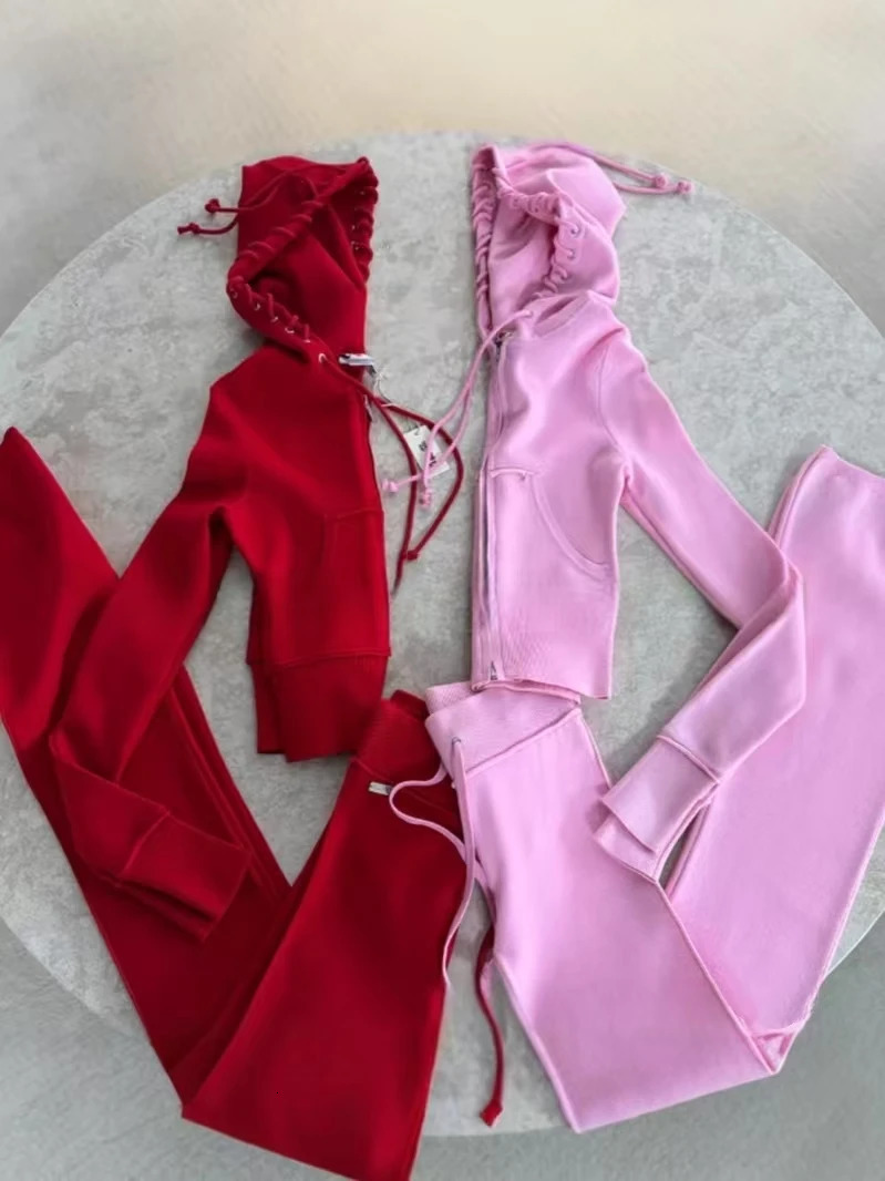 Y2K Fashion Knitted Sportswear TwoPiece Suit Women Casual Aesthetic Fit Yoga Suit Sexy Slim High Waist Casual Sports Pants 251029