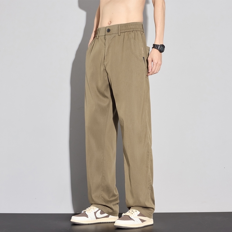 2025 Summer Thin Mens Soft Lyocell Casual Pants Breathable Fashion Solid Color Simple Male Trousers Clothing 251010