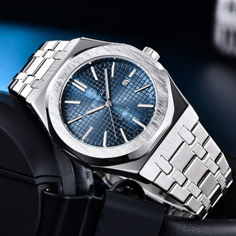 benyar quartz fashion simple calendar luminous mens steel band watch by5156
