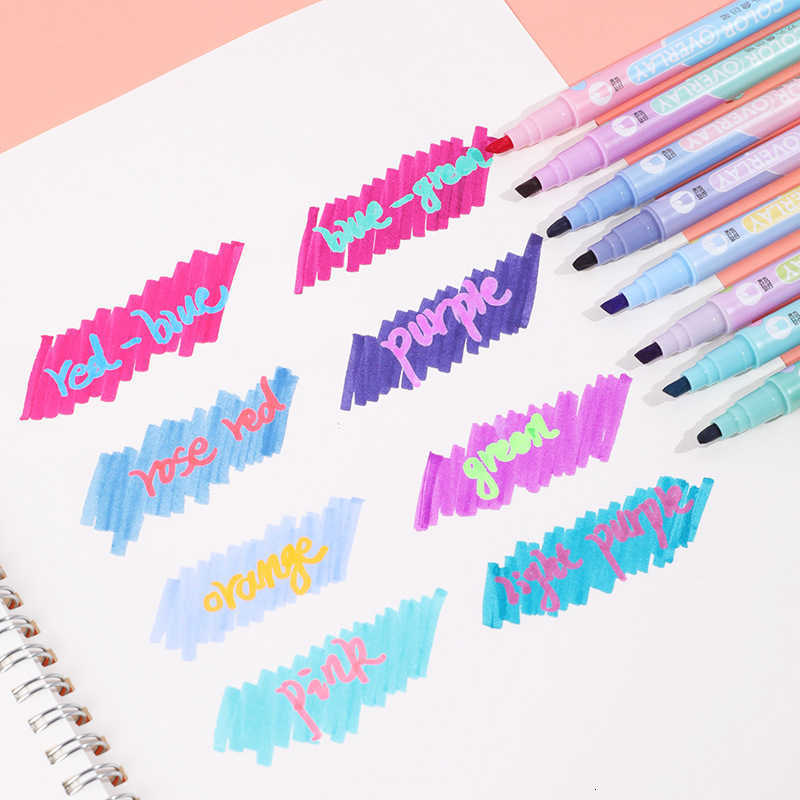 8Pcs Double-ended stackable multi-color fluorescent pens for students' drawing and note-taking. Children's quick-drying watercolor pens. X25