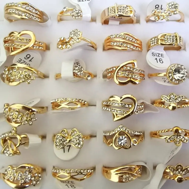 10pcs Rings Bulk Fashion Sparkling Rhinestone Crystal Rings For Women Mix Style Gold Plated Wedding Engagement Jewelry 251023