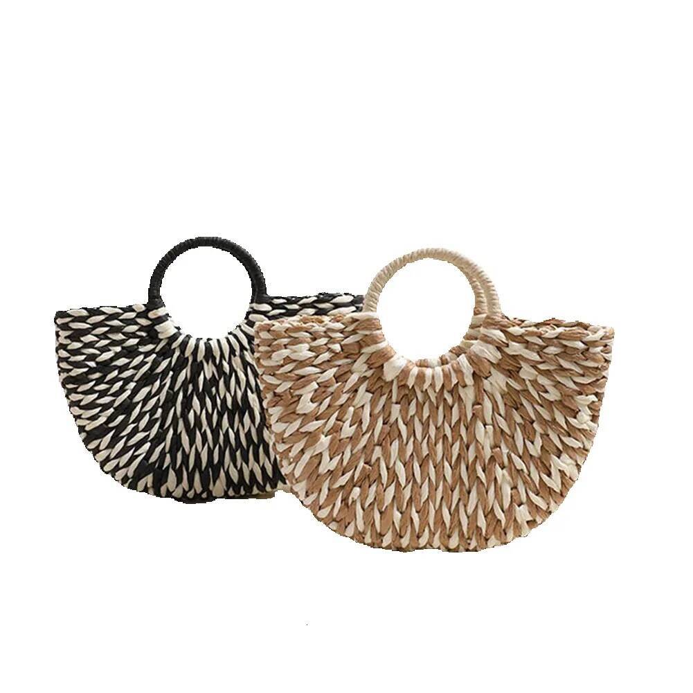 Luxury Handbag Women Straw Tote Large Capacity Half-Round Color Clash Semicircle Weaving Bag Summer Beach Handbag Handbag