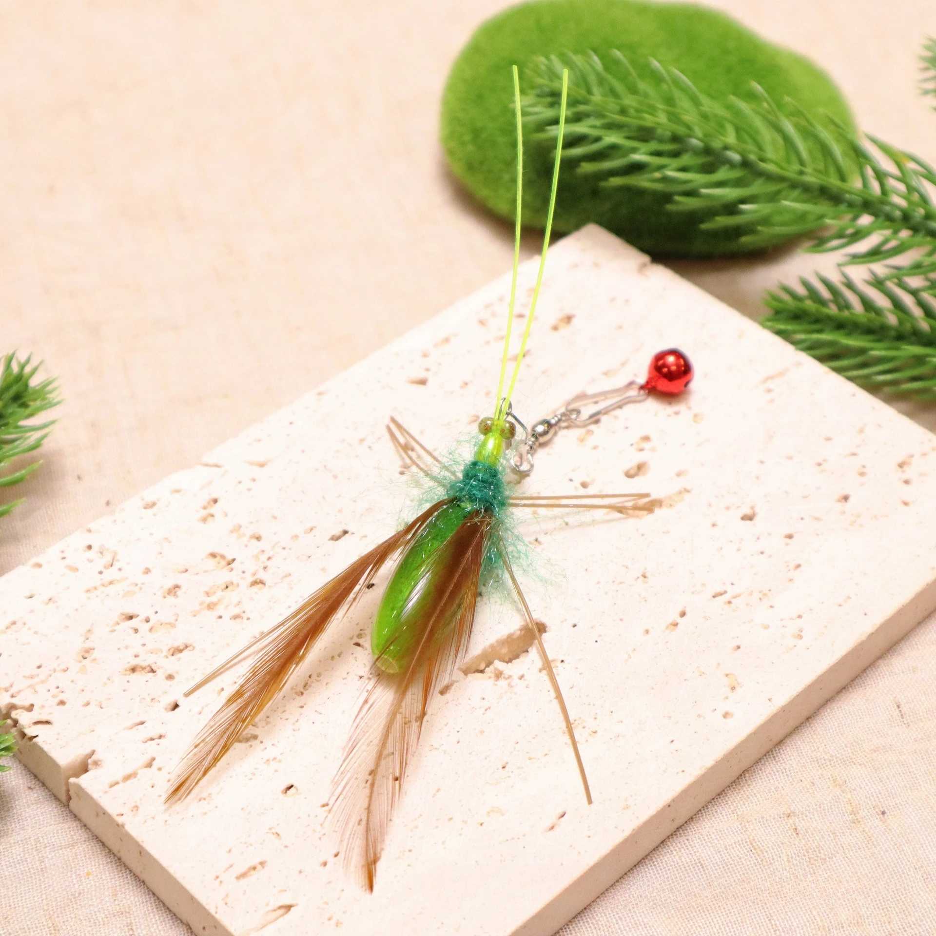 2pcs Simulation Mantis Bee Feather Replacement Accessories Funny Cat Stick Rod Teaser Pet Toy Plastic Wood S251029