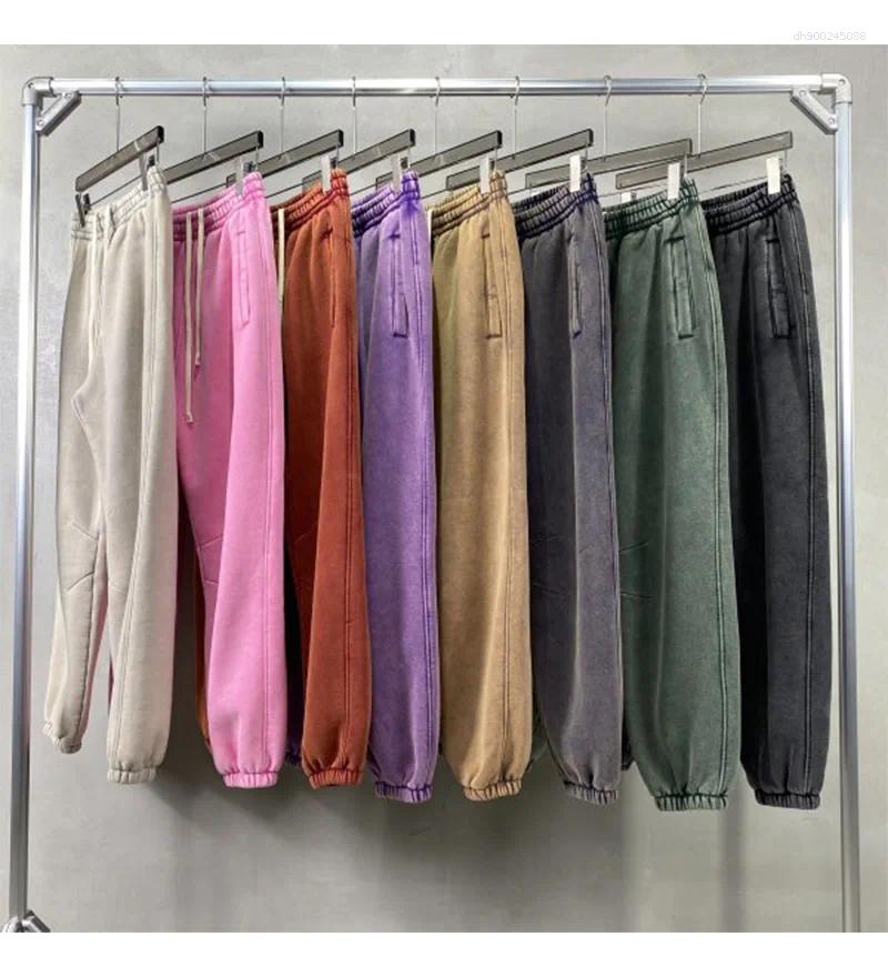 Men's Tracksuits Mens Fleece Lined Zipper Hoodies Oversized Set High Street Washed Wax Dye Jogger Uniform Retro Trousers Suit Casual Tapered