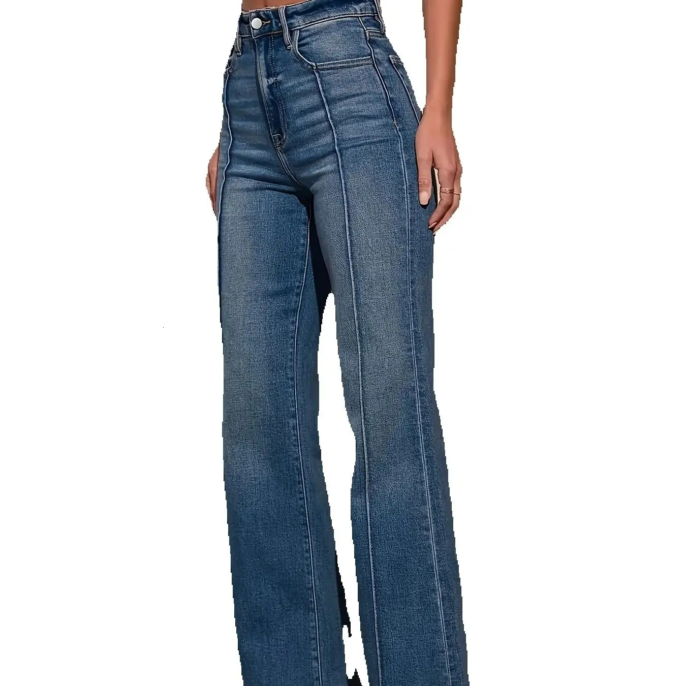 Womens Retro Blue HighWaisted Stretchy Comfortable StraightLeg SlimFit Pants 251029