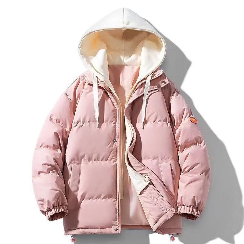 Winter New Trendy Warm Thickened Fake Two-piece Designer Jacket Hooded Men's Casual Loose Cotton Jacket