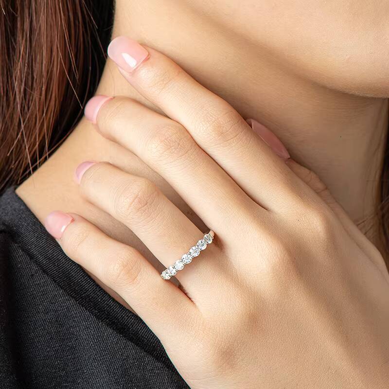 Chasau High Quality Fashion Women Luxury Ladies 7Stone Moissanite S925 Sterling Silver Engagement Wedding Ring for Gift