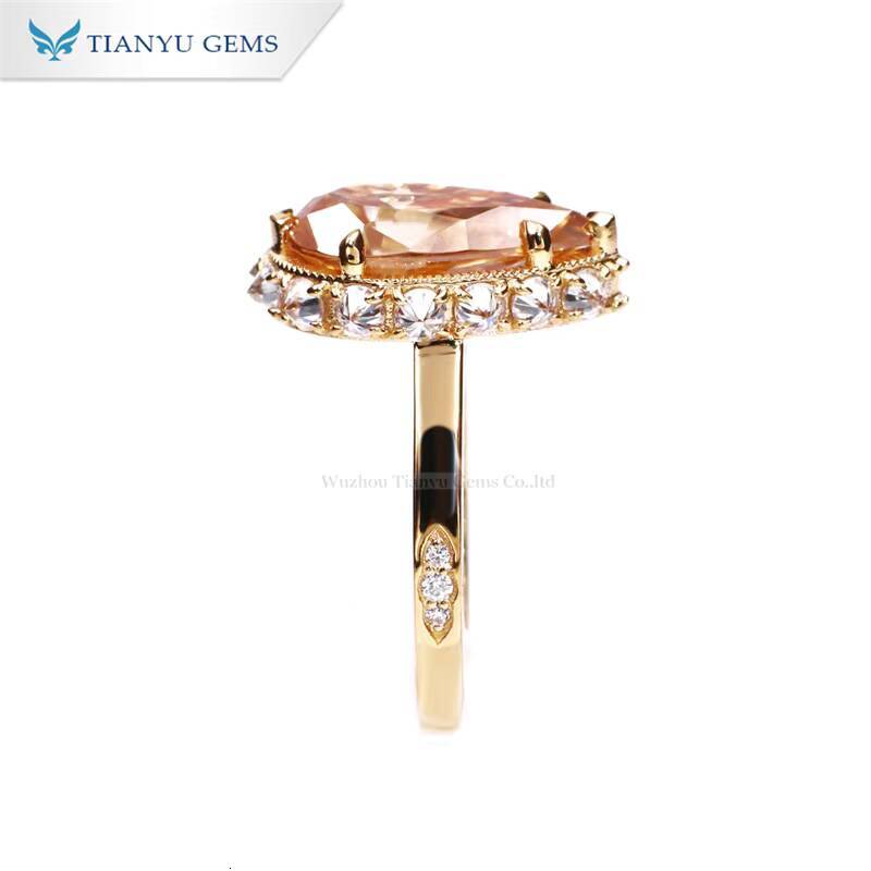 Tianyu Gems Custom 18k Solid Yellow Gold Pear Cut 814mm champagne Jewelry Ring for Women Party