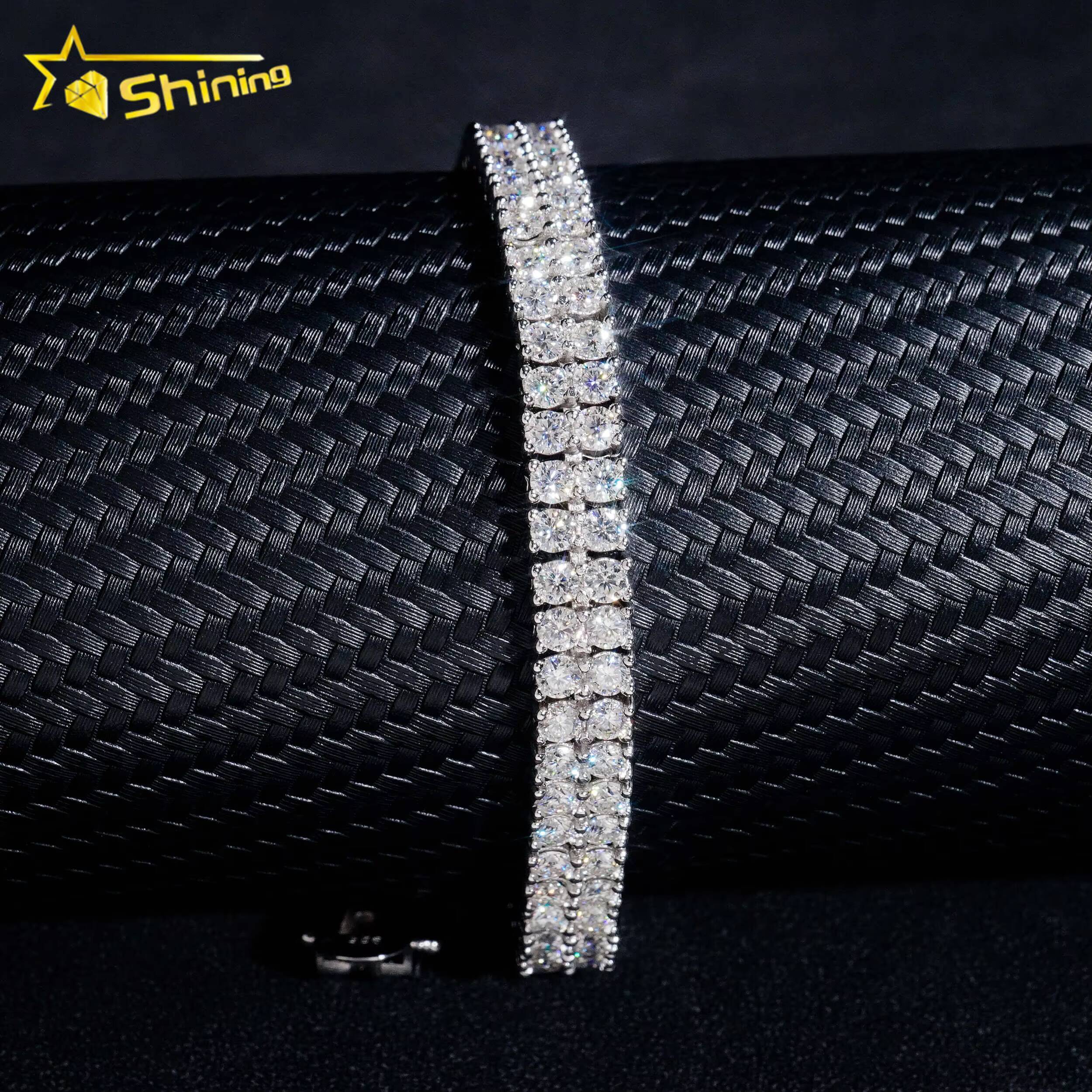 Luxury Hip Hop Jewelry 6MM Iced Out 925 Silver Gold Plated VVS D Color Moissanite Bracelet Men Moissanie Tennis Bracelet