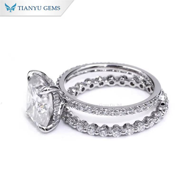 Tianyu Gems 14k Solid White Gold 8796mm Cushion Cut Moissanite Diamond DEF VVS1 Fashion Jewelry Ring Set for Girls