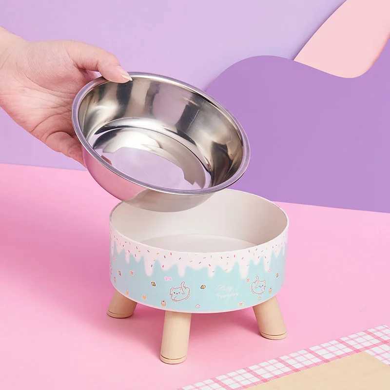 An ice cream pet bowl Colorful feeding and water cat bowl Fashion cartoon design dog bowl Pet highlegged neck bowl J251113