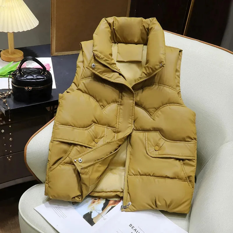 Down Cotton Vest Women 2025 Autumn Winter Fashion Stand Collar AllMatch Warm Sleeveless Waistcoat Jacket Ladies Female Tops 251024