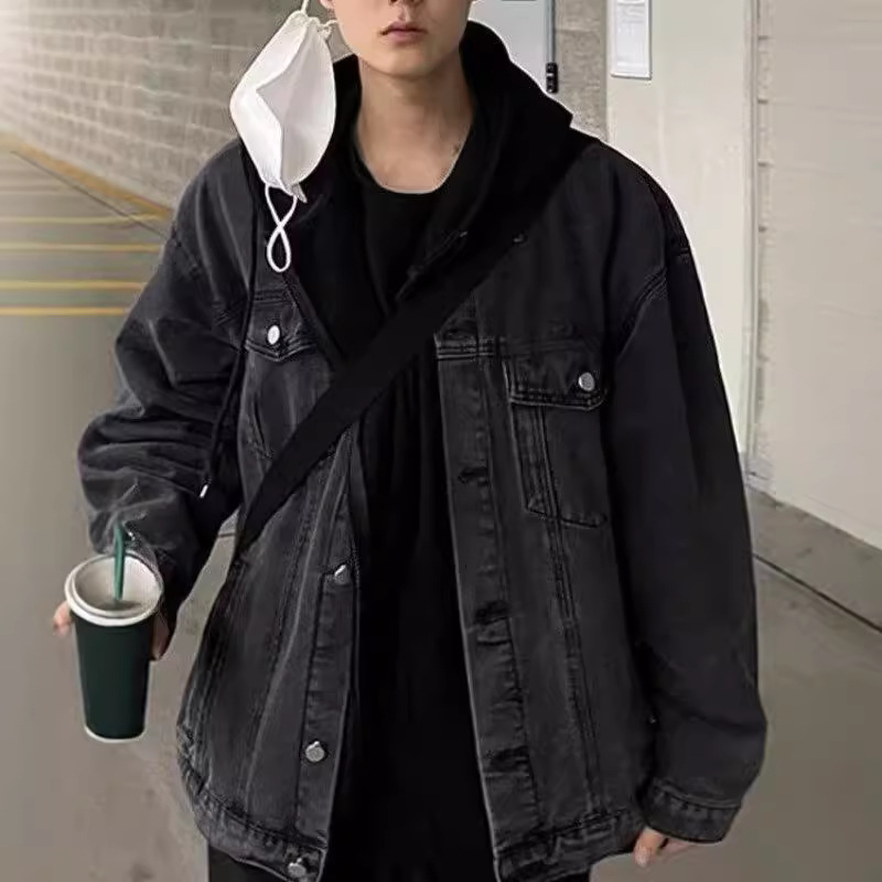 Black Denim Jacket Men Trendy Brand Design Cool Handsome Designer coat Boys Spring Autumn Trendy Loose 2025 New Style Jacket