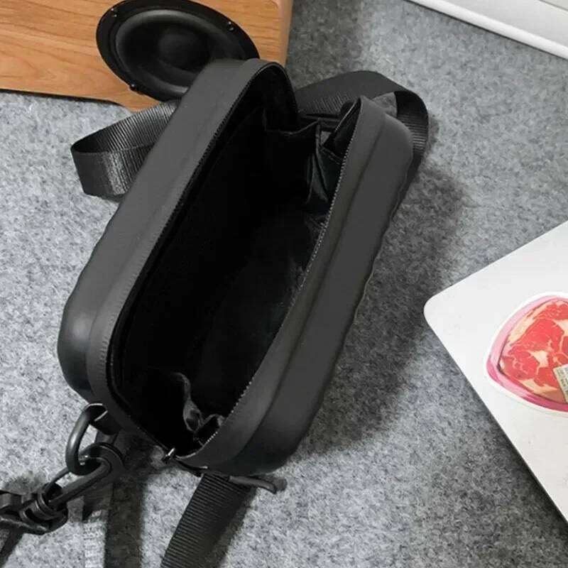 Simple Lightweight Box Unisex Trendy Diagonal Striped Shoulder Soft PU Leather Pressed Shell Men's Messenger Bag