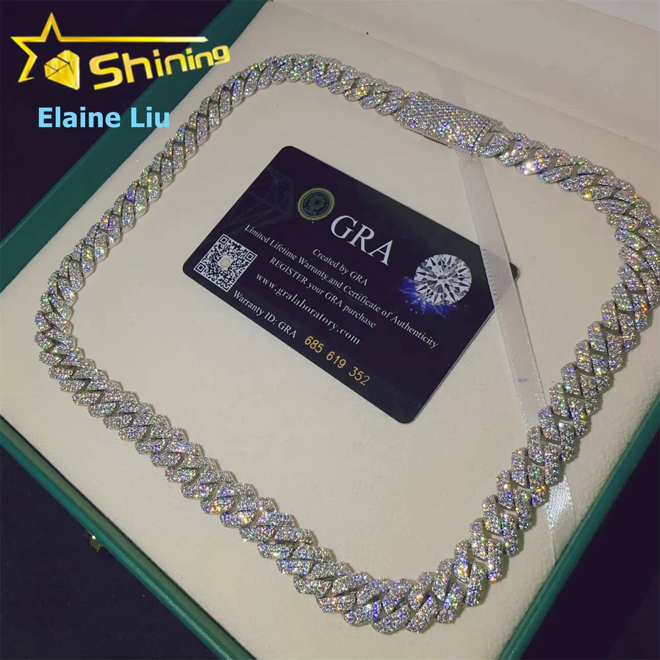 VVS Moissanite Hip Hop Custom Iced Out Fine Jewelry High Quality Diamond 12MM 925 Sterling Silver Cuban Link Chain Necklace Designer's style