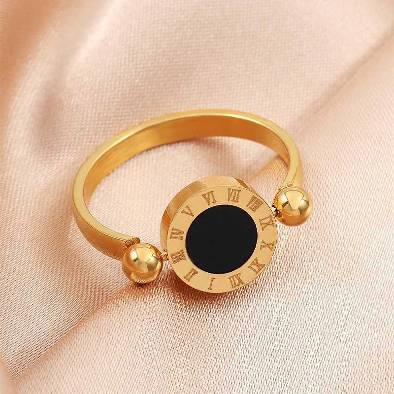 UILZ Fashion Roman Numerals Rotates Ring For Women Black White Vintage Ring Party Jewelry GiftW251030