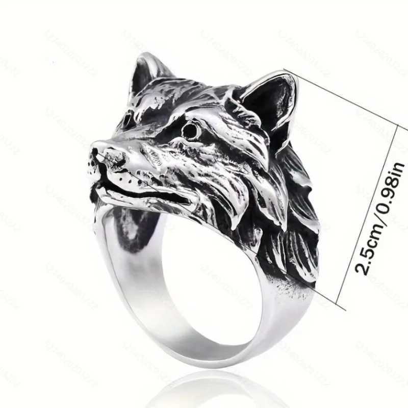 European and American retro wolf head ring trendy animal exaggerated domineering hiphop personality open ringW251030
