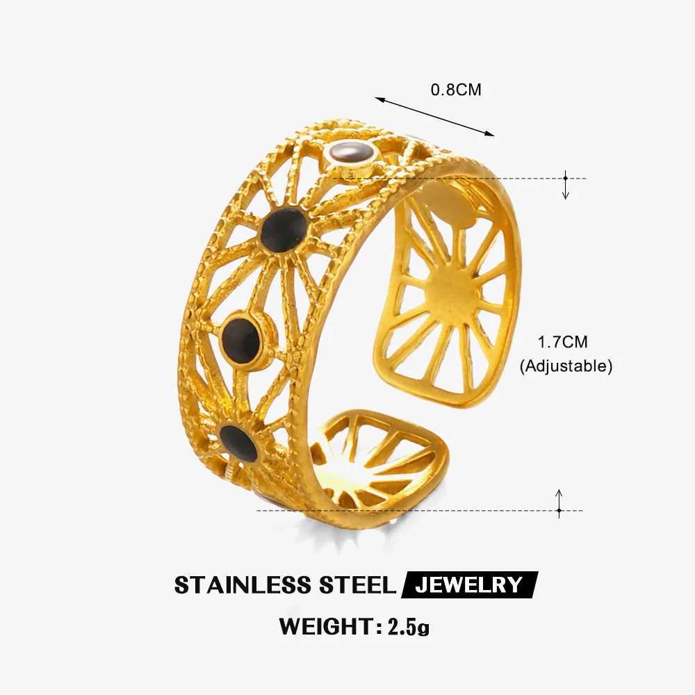 Geometric Hollow Enamel Womens Ring Adjustable Open Gold Plated Stainless Steel Luxury Quality Jewelry for EngagementW251030