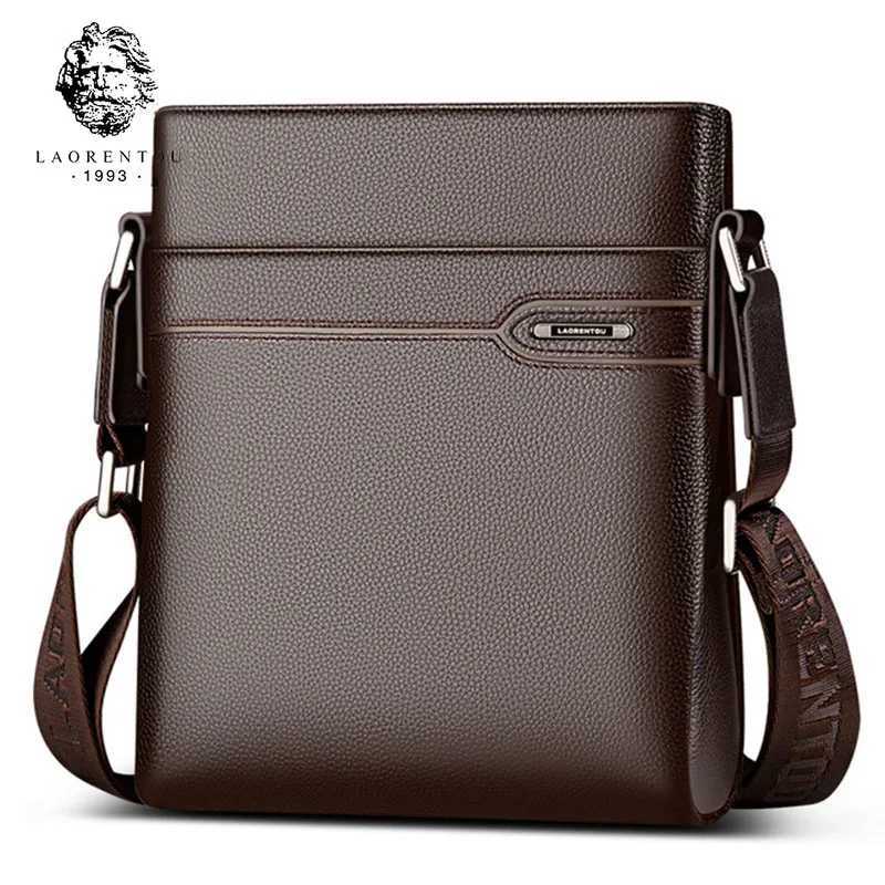 LAORENTOU Men Genuine Leather Crossbody Bag Business Messenger Bag Shoder Bag Real Cow Leather Casual Purse Bag Y251011