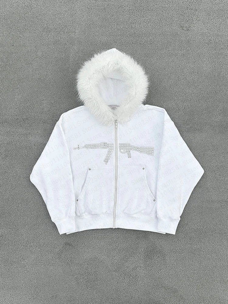 Y2K Zipper Hoodie Willow Nail Printed Harajuku Street Mens and Womens Hip Hop Sportswear Retro Rock Gothic Loose 251028