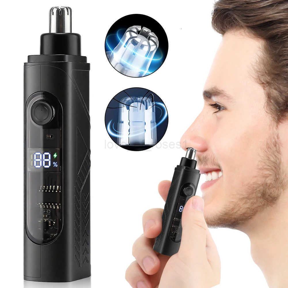 Electric Nose Hair Trimmer for Man Women Digital Display 360 Roating Machine Nose Ear Hair Remove Shaver Razor Detachable Blade Z251030