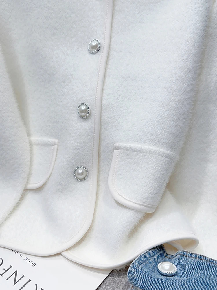 Aoaiiys Contrast Color Cardigan Women Turndown Collar Long Sleeve Coat Denim Spliced Knitted Cardigan Coats Autumn Winter 251029