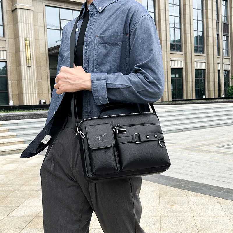 Fi Mens Shoder Bag Portable PU Leather Handbag Business Briefcase Travel Bag Man Crossbody Bags for Men Sahel Purse Y251011
