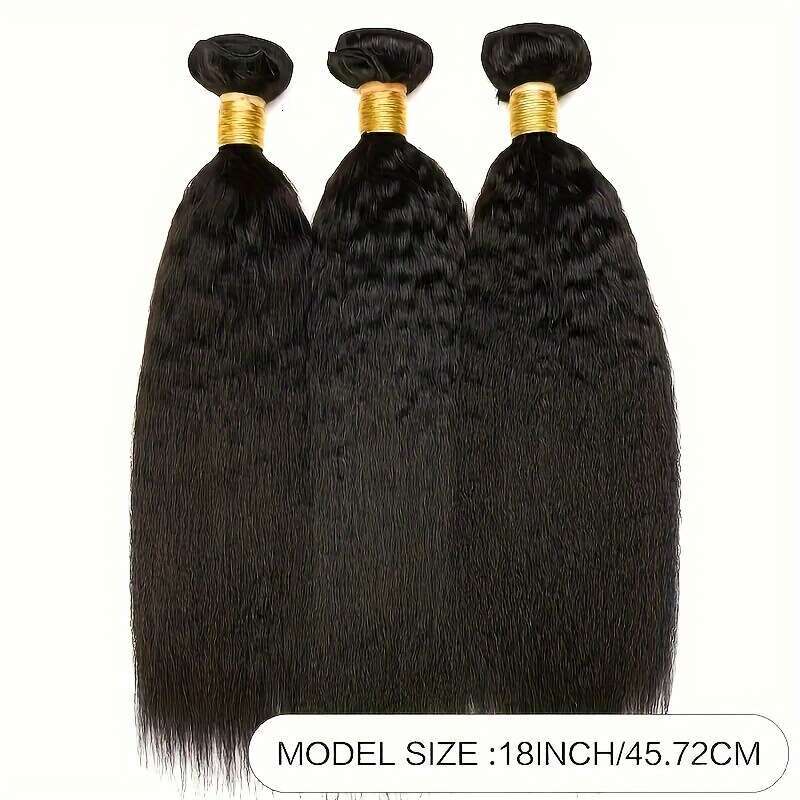 3 Bundles Brazilian Yaki Straight Human Hair Extensions With 4X4 Free Part Closure - Natural Look, Lightweight & Durable For Women Of All Ethnicities