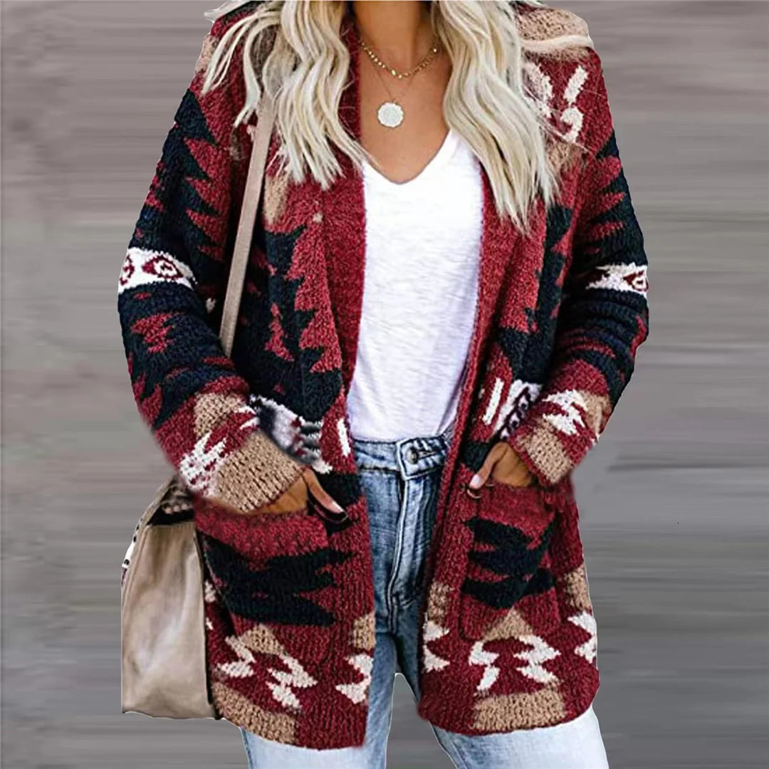 Plus Size Womens Autumn and Winter Loose Halloween Sweater Christmas Section Printed Knitted Cardigan 251028