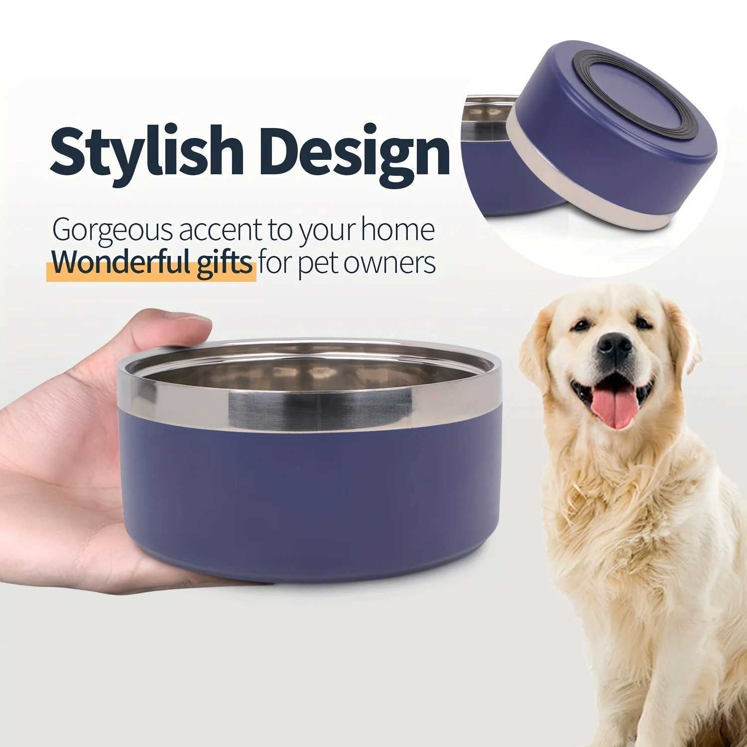 Premium Dog Bowl Stylish Large Capacity Pet Bowl Thickened Doublelayer Stainless Steel Design with NonSlip Mat for Cats Dogs J251113