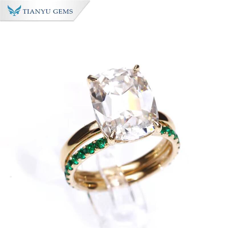 Tianyu Gems 7carat Cushion OMC Cut Moissanite Ring Set 18k Yellow Gold 14k 10k Women Wedding Engagement Rings Vintage Jewelry