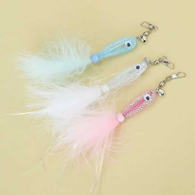 Cat Teaser Wand with Shiny Fish Replacement Head Feather Bell Cat Toy Pet Supplies S251029{category}