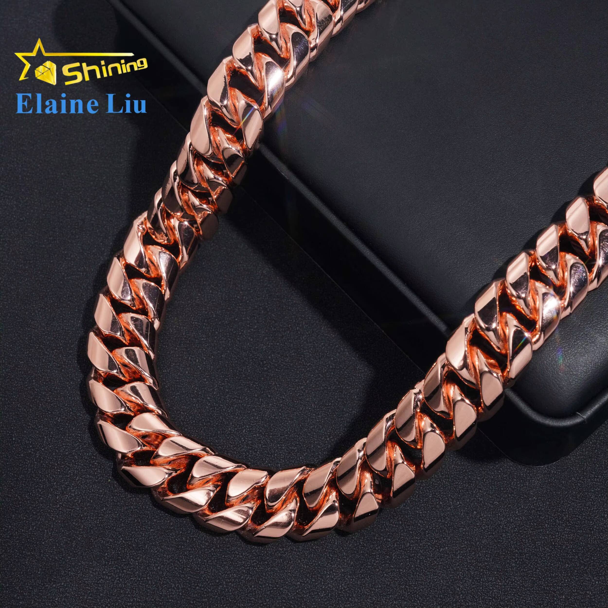 Men Thick Miami Cuban Necklace 20MM Real Gold Plated Silver 999 Plain Hip Hop Jewelry VVS Moissanite Clasp Cuban Link Chain