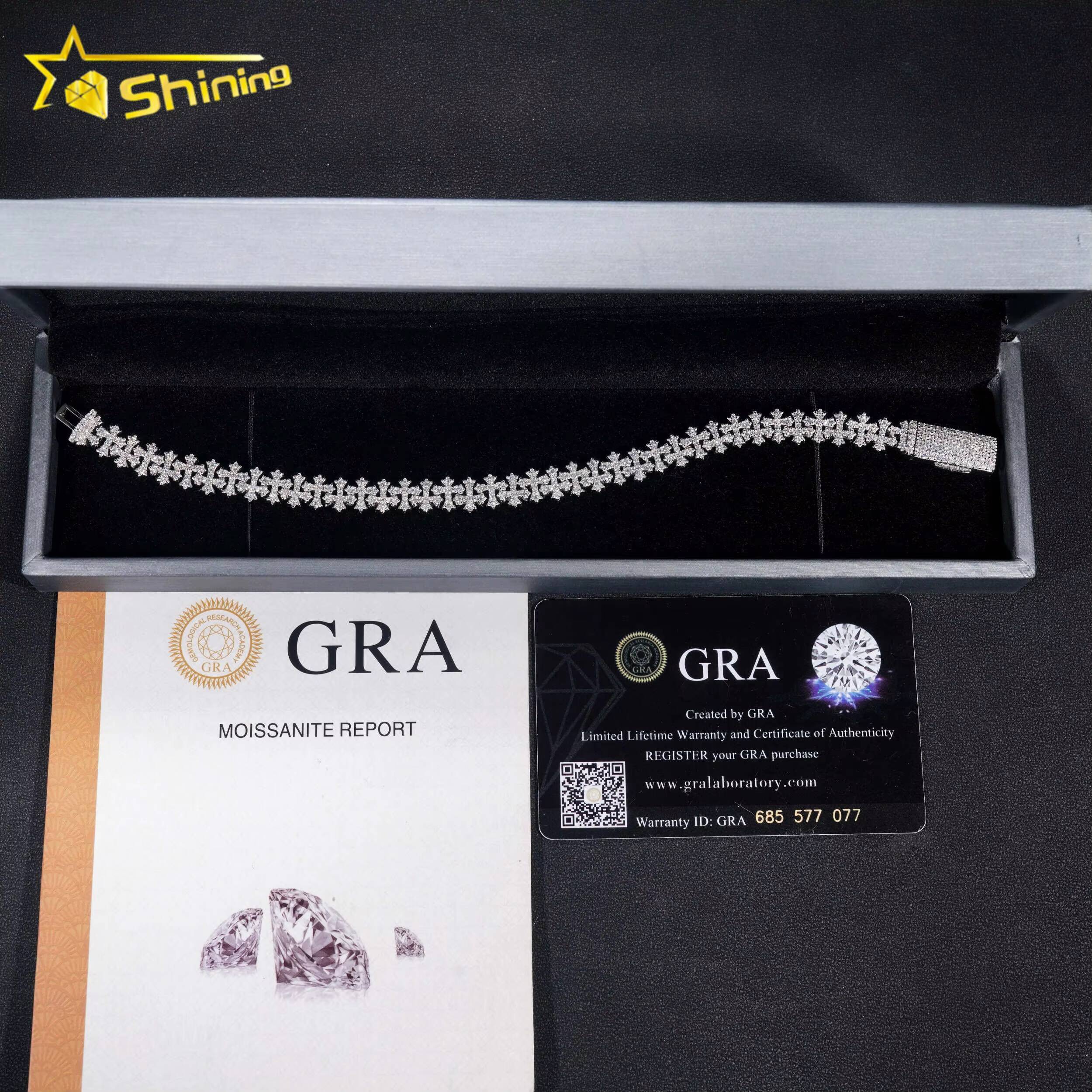 Hip Hop Jewelry Mens Bracelet Pass Diamond Tester Silver 925 Gold Plated Iced Out Cross 8MM VVS Moissanite Cuban Link Bracelets