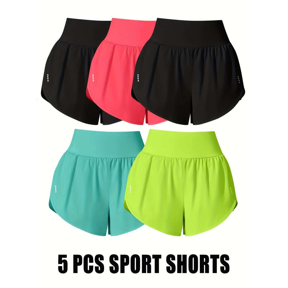 5-Pack Women'S Casual Sport Shorts, Polyester 85% Elastane 15%, Medium Stretch, Polka Dot Pattern, Cross Detail, Knit Fabric, 125g/m², 180g/m² Li