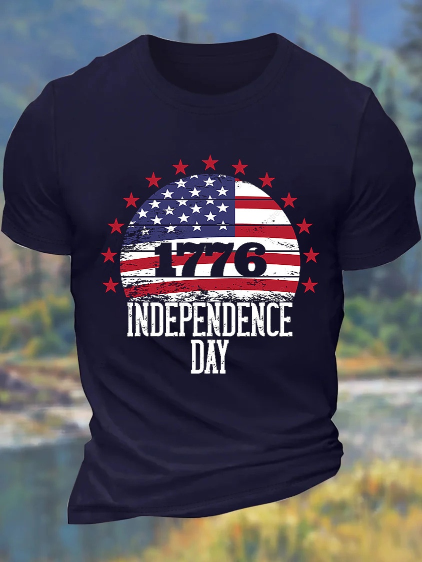 European & American Oversized Men's 1776 Independence Day July 4th Cotton Casual Letter T-Shirt - TT7329