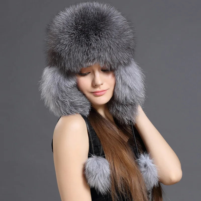 Real Fox Fur Hat For Women Winter Fashion Warm Lei Feng Hats Russians Outdoor Skiing Caps Natural Fur Hat Furry Thick Fur Cap 251028