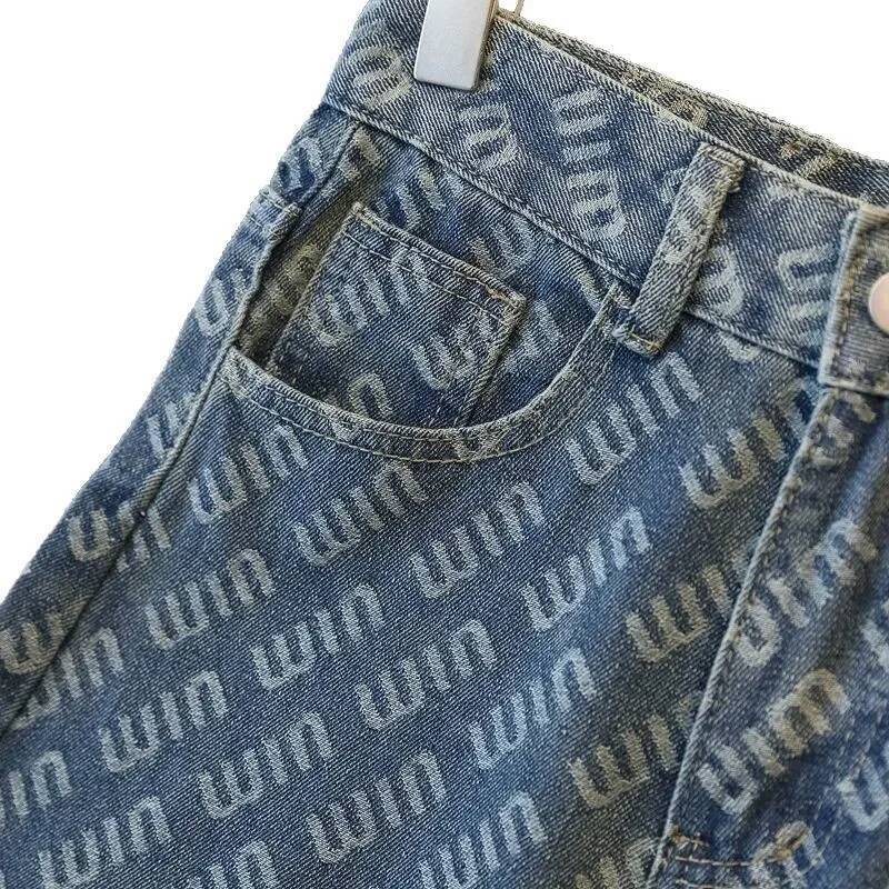 winter jacket women Women's Floor-Length Straight Denim Jeans Print Embroidery Loose Wide Leg Pants Autumn New Design Sensation Trousers543