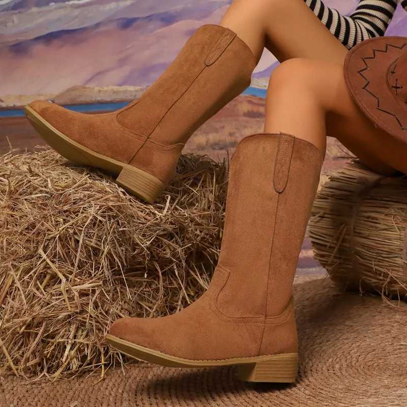 Western Embroidered Knight Boots Winter Womens Retro Style Roung Head Thick Heel VMid Calf Boots New Hot Sale of Women Shoes Z251029