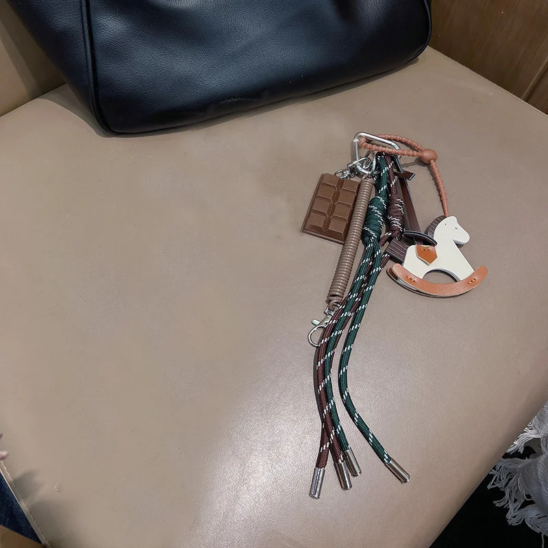 Practical Leather Horse Pendant Keychain With Braided Rope Bags Pendant Charm For Stylish Phone And Bag Accessories 251030