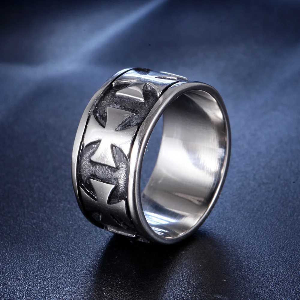 Silver color Knight Templar Cross Rings Black Punk Crusaders Band Rings for Mens Promise Jewelry Anel W251030