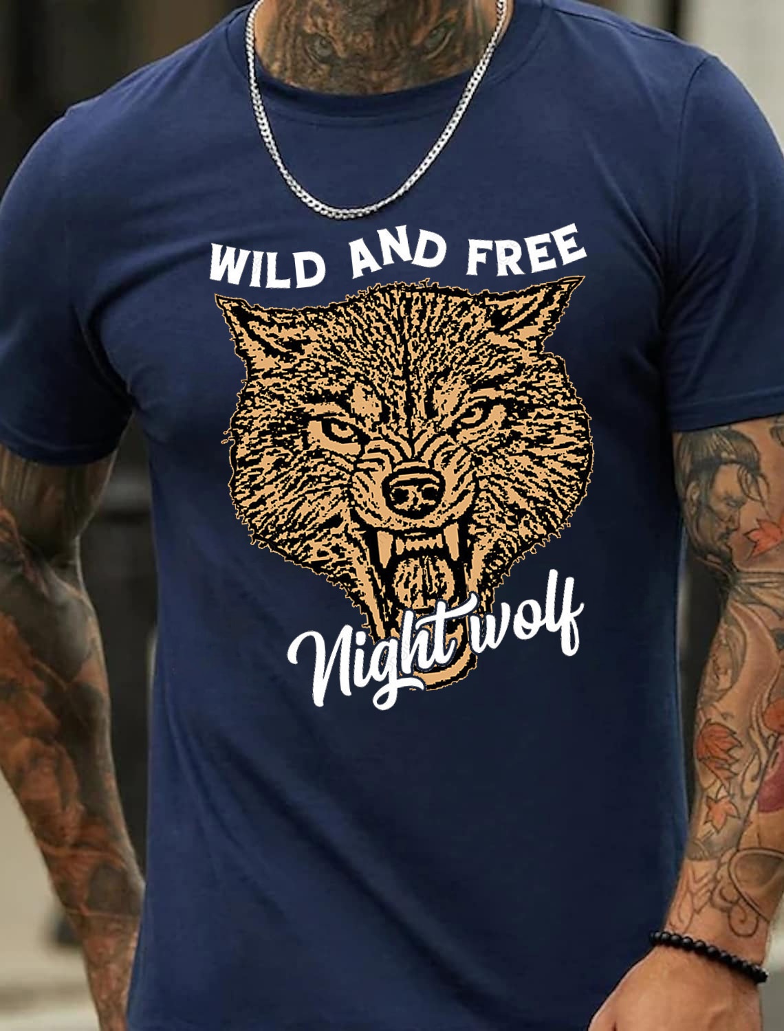 Wild & Free Night Wolf Print Men's Cotton Summer T-Shirt - TT7085