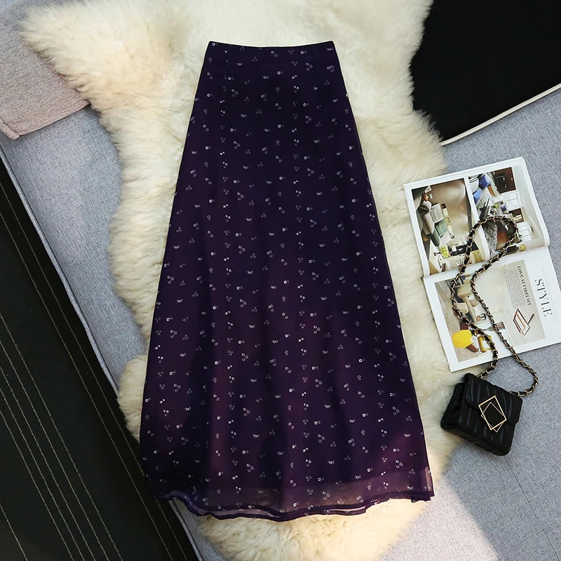 Seoulish Korean Retro Floral Midi Skirts for Women 2025 Spring Summer Elegant High Waist Casual Mid Length Womens Skirts 251028
